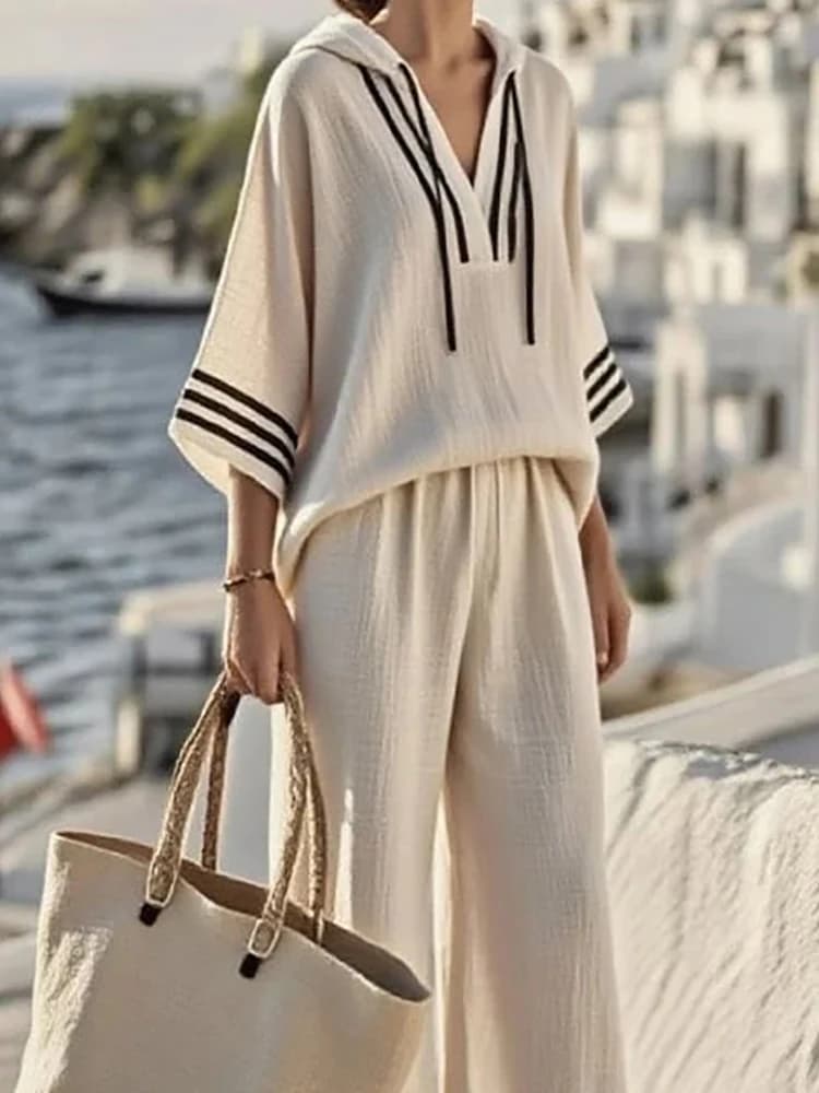 Ensembles deux pièces patchwork sexy pour femmes, hauts élégants à capuche et pantalons longs à taille élastique, tenues décontractées été 2026