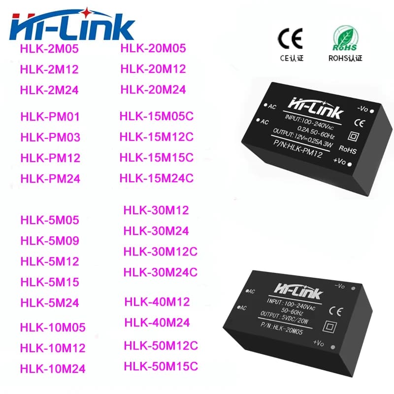 1 pièces Hi-Link AC DC Module d'alimentation 220V à 3.3V 5V 9V 12V 15V 24V 2W 3W 5W 10W 15W 20W 30W 40W Module d'alimentation 5M05 PM01 10M05