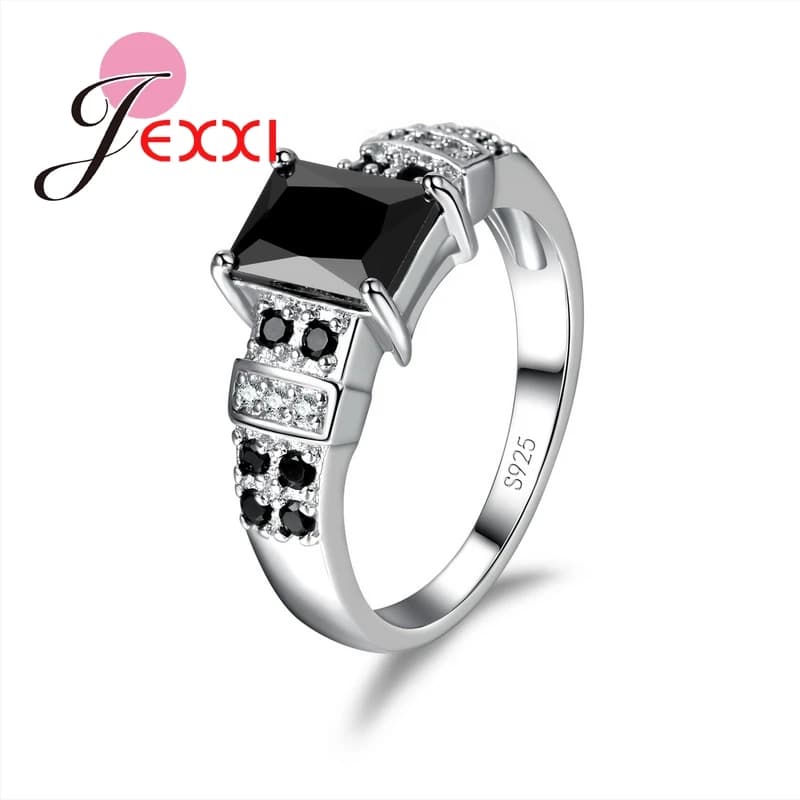 Bagues en argent Sterling 925 pour femmes, bijoux unisexe, Design de pierre noire carrée, bijoux de fête à la mode pour vente en gros