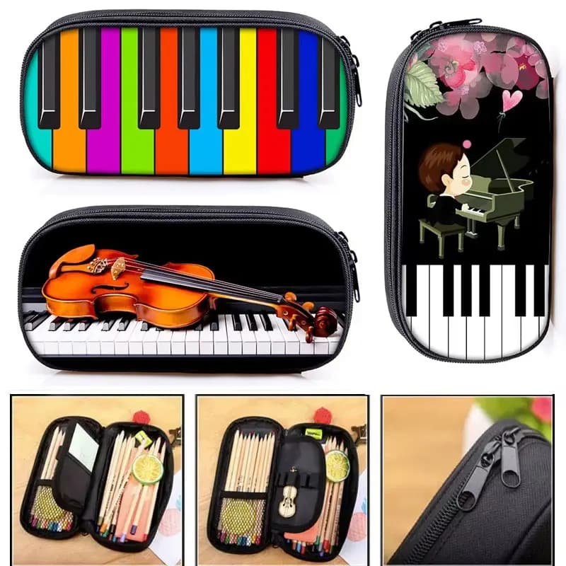 Trousse à cosmétiques pour guitare et Piano, étui à stylos, trousse de maquillage, papeterie scolaire, pour jeunes garçons et filles