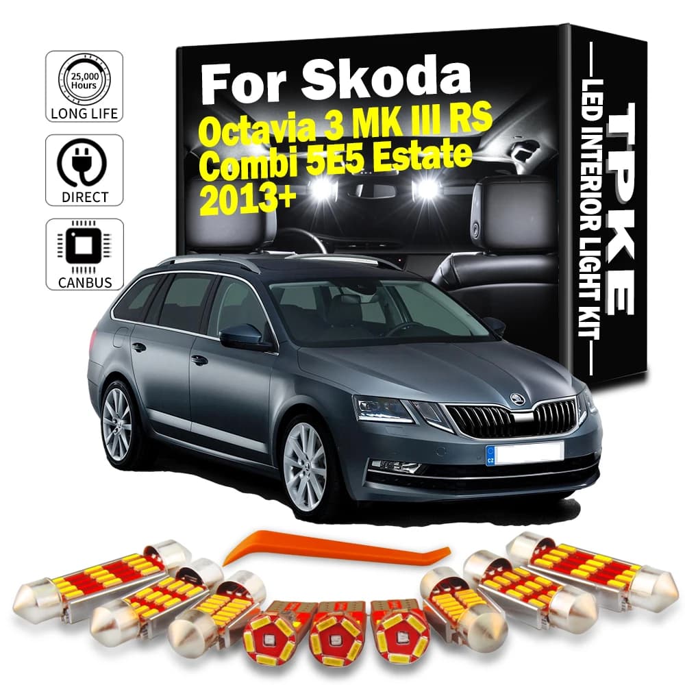 TPKE 11 pièces Canbus voiture lampe à LED intérieur dôme boîte à gants carte lumières Kit d'ampoule pour Skoda Octavia 3 MK III RS Combi 5E5 Estate 2013 +