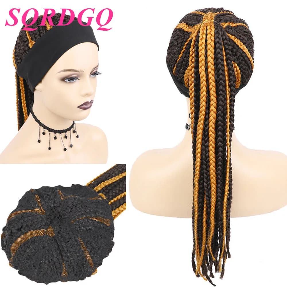 SQRDGQ bandeau synthétique perruques femmes longue boîte tressée tresses perruques pour les femmes noires tresse africaine naturel noir marron perruque femmes