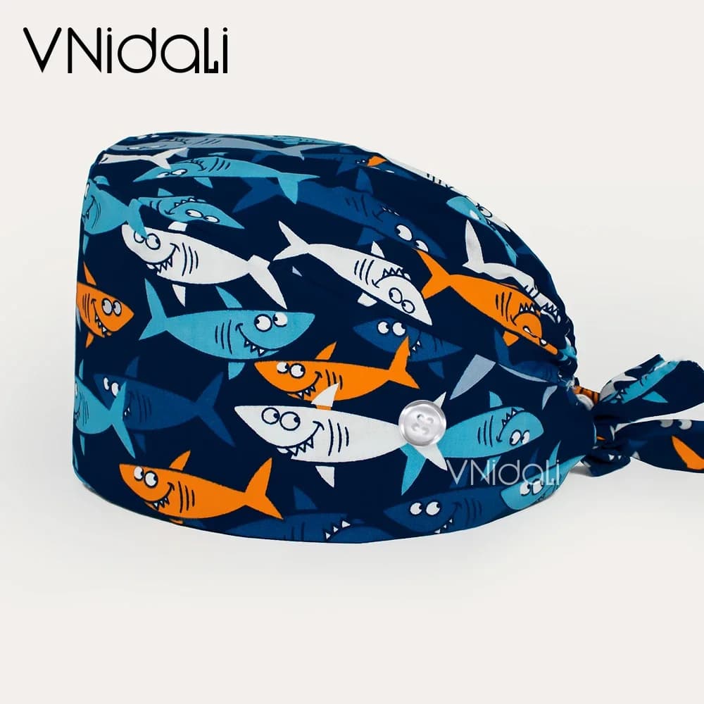Casquette d'infirmière pour hommes et femmes, accessoires d'allaitement avec bouton, chapeau de gommage, casquette de chirurgie, dentiste, animal, casquette de laboratoire, cheveux longs