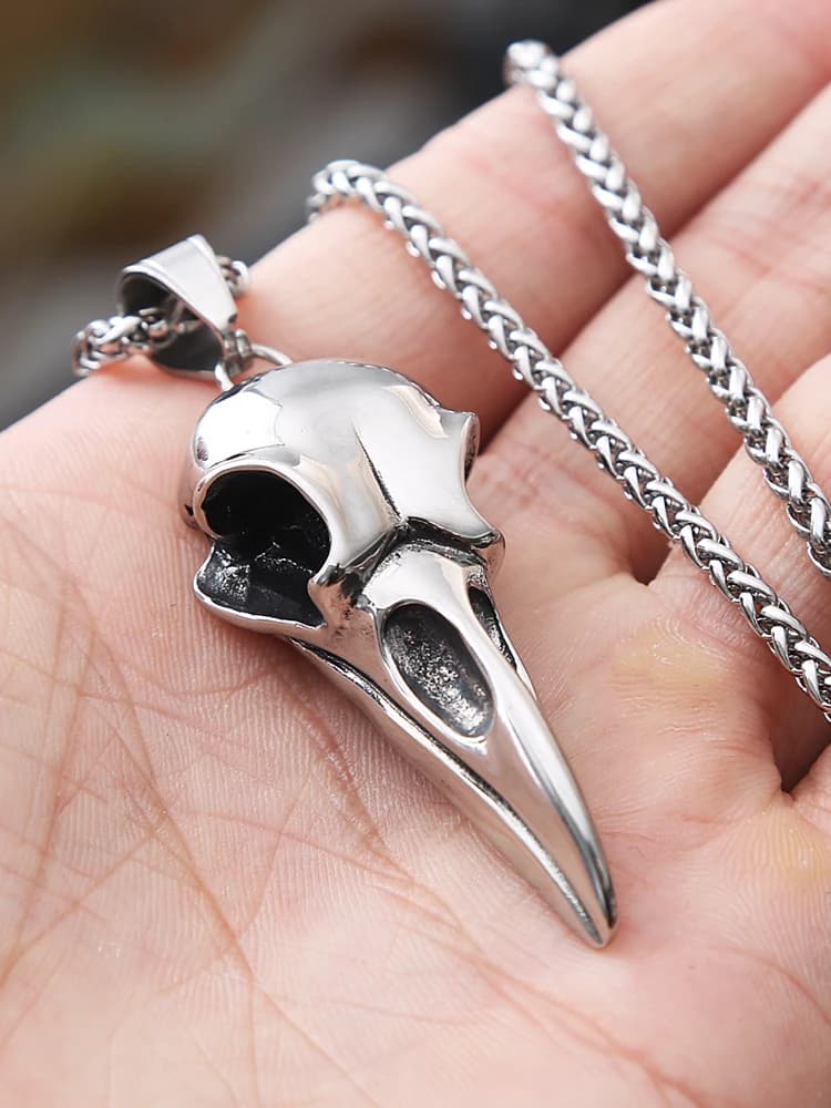 Collier crâne de corbeau gothique pour hommes, acier inoxydable, Viking Odin, pendentif crâne de corbeau, accessoires de mode anciens