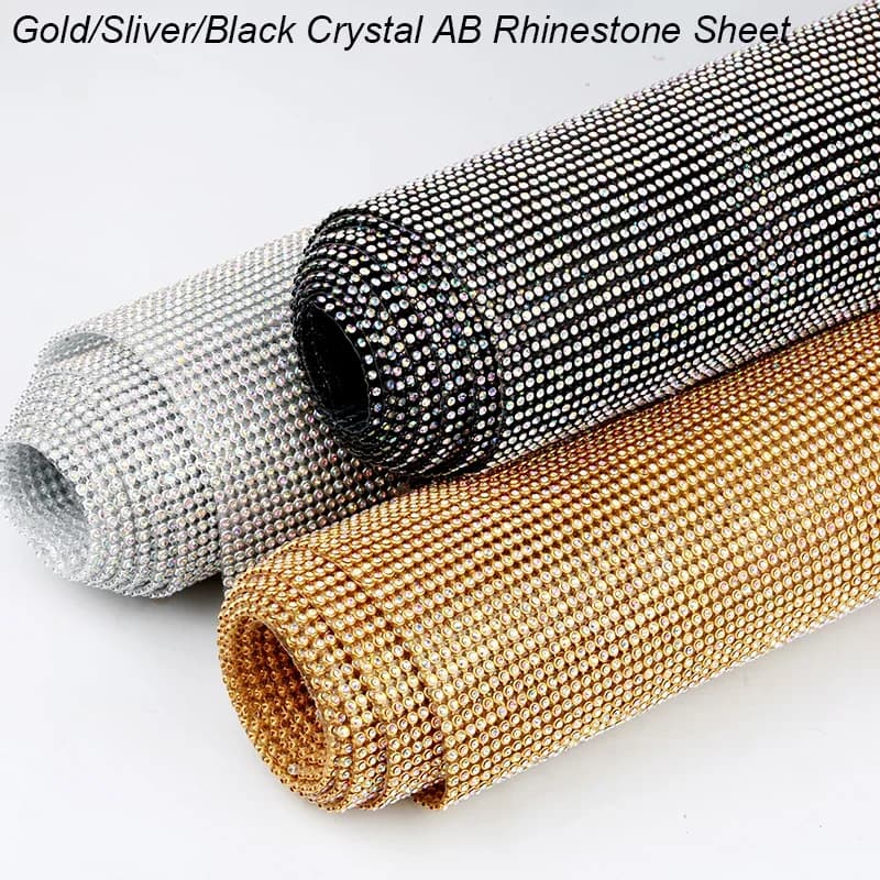 Feuille de biscuits en aluminium AB, verre cristal, garniture thermocollante, accessoires pour vêtements, or, argent, noir, 45x60cm