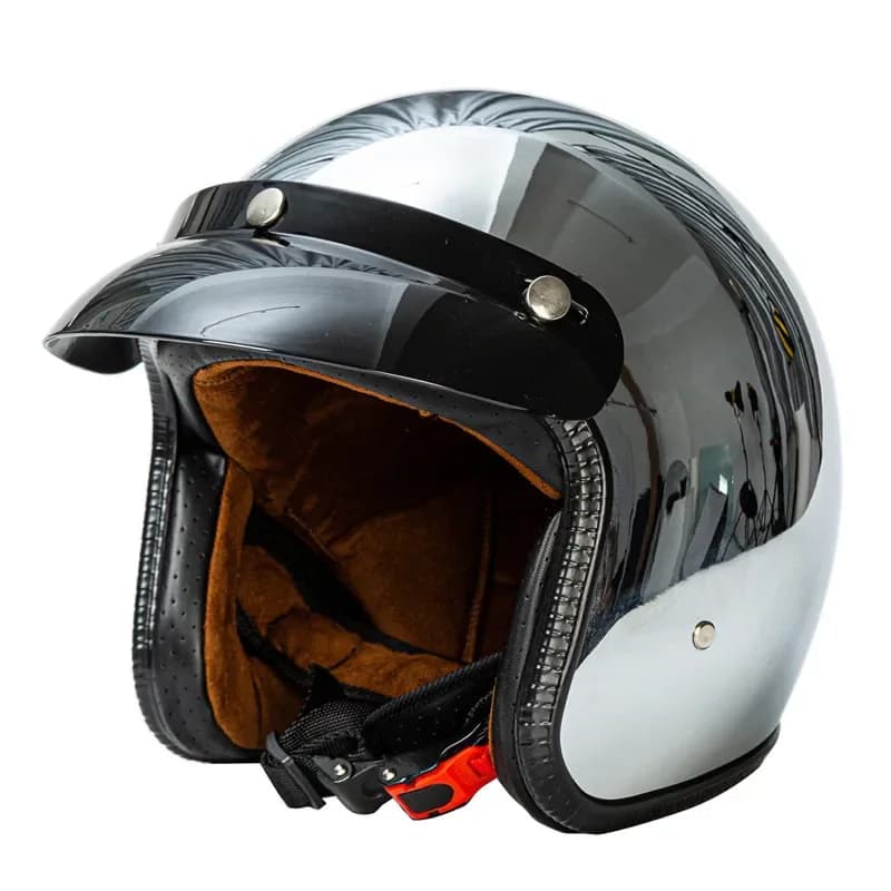 Casque de Moto à visage ouvert Vintage Kask Capacete Chrome argent rétro Casque miroir pilote Jet Moto 3/4 demi Casco