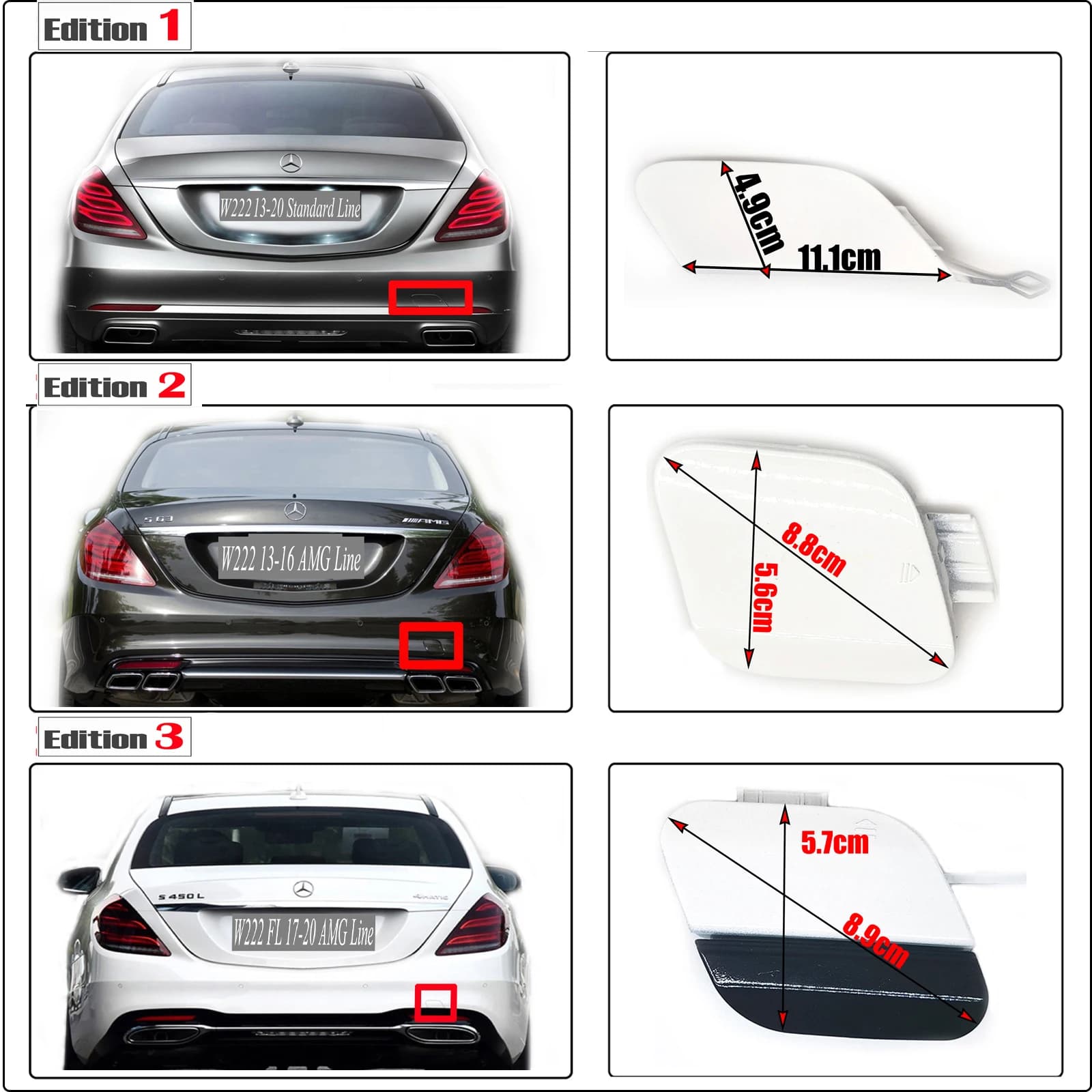 Couvercle de remorquage arrière pour mercedes-benz classe S, adapté 14-17 W222 300 320 350 350d 400 400d 450 500 560 600