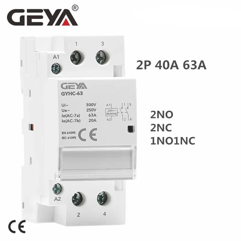 GEYA-Contacteur AC sur rail DIN, bonne qualité, utilisation domestique ou pour charger Pys, 2P, 40A, 63A, 2NO, 2NC, 1NO1NC
