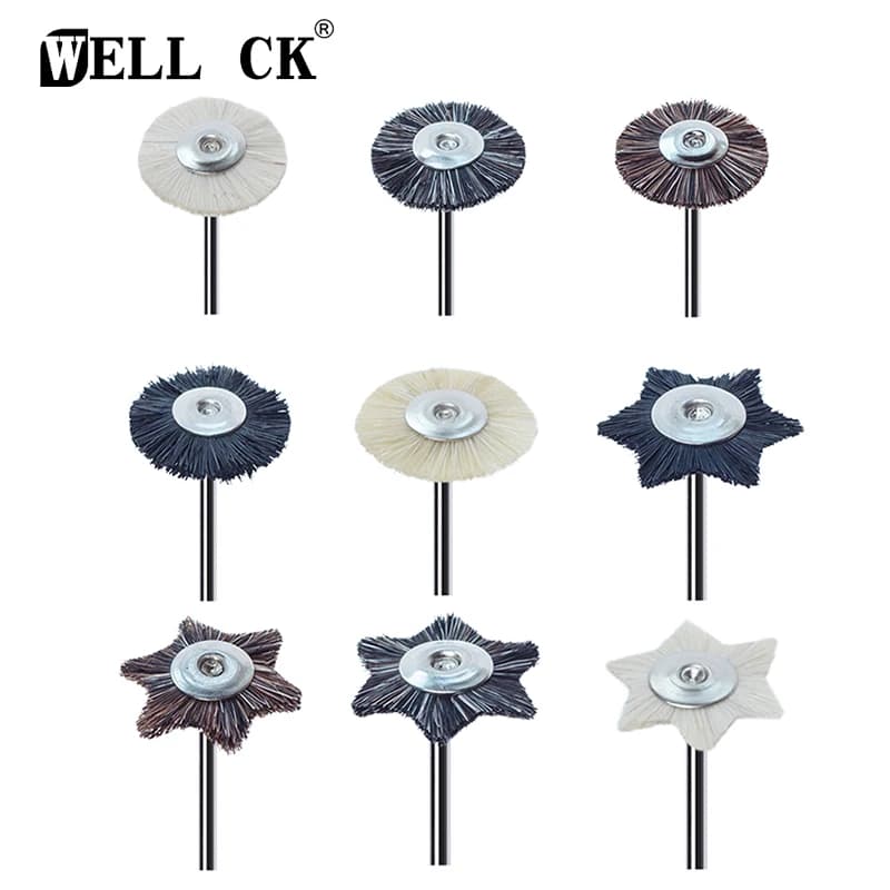 Roue de brosse de polissage de laboratoire dentaire, outils éloignés, basse vitesse, tige HP, laine, chèvre, coton, planche noire, 2.35mm, 10 pièces, sac