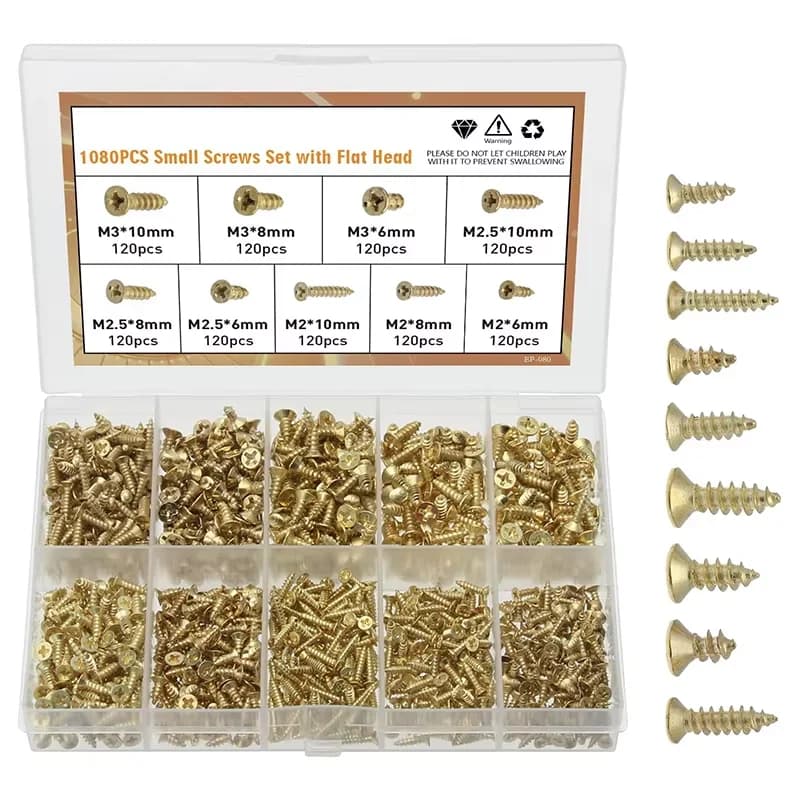 Electrapick – vis à tête plate en or, 1080 pièces, petits accessoires de quincaillerie en bois pour meubles