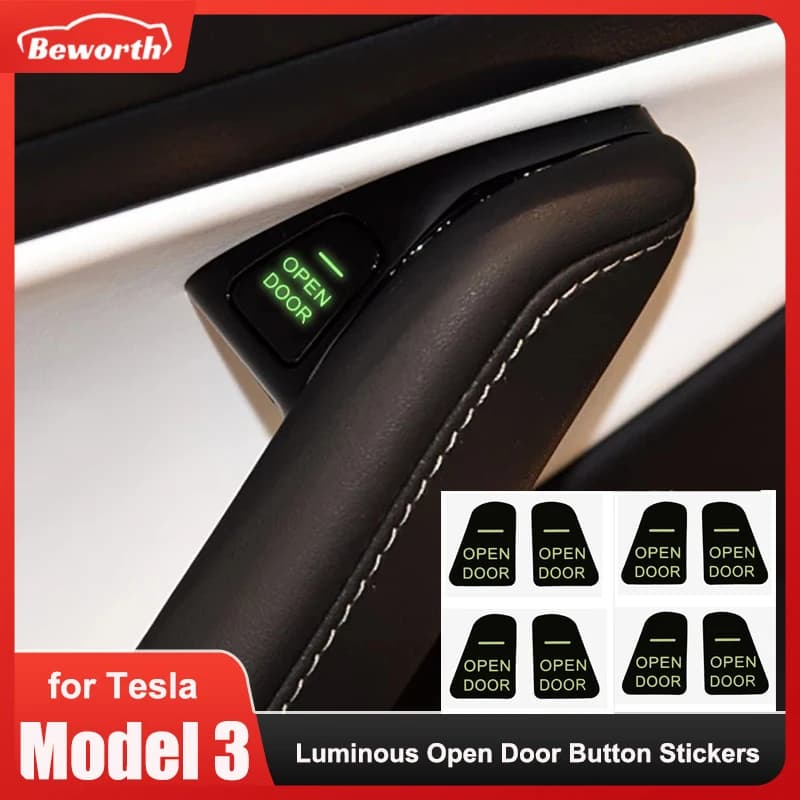 Autocollants lumineux pour boutons d'ouverture de porte de voiture, 8 pièces, pour Tesla Model 3 2023, autocollant de rappel pour porte ouverte, bouton de levage de vitre, interrupteur d'accoudoir