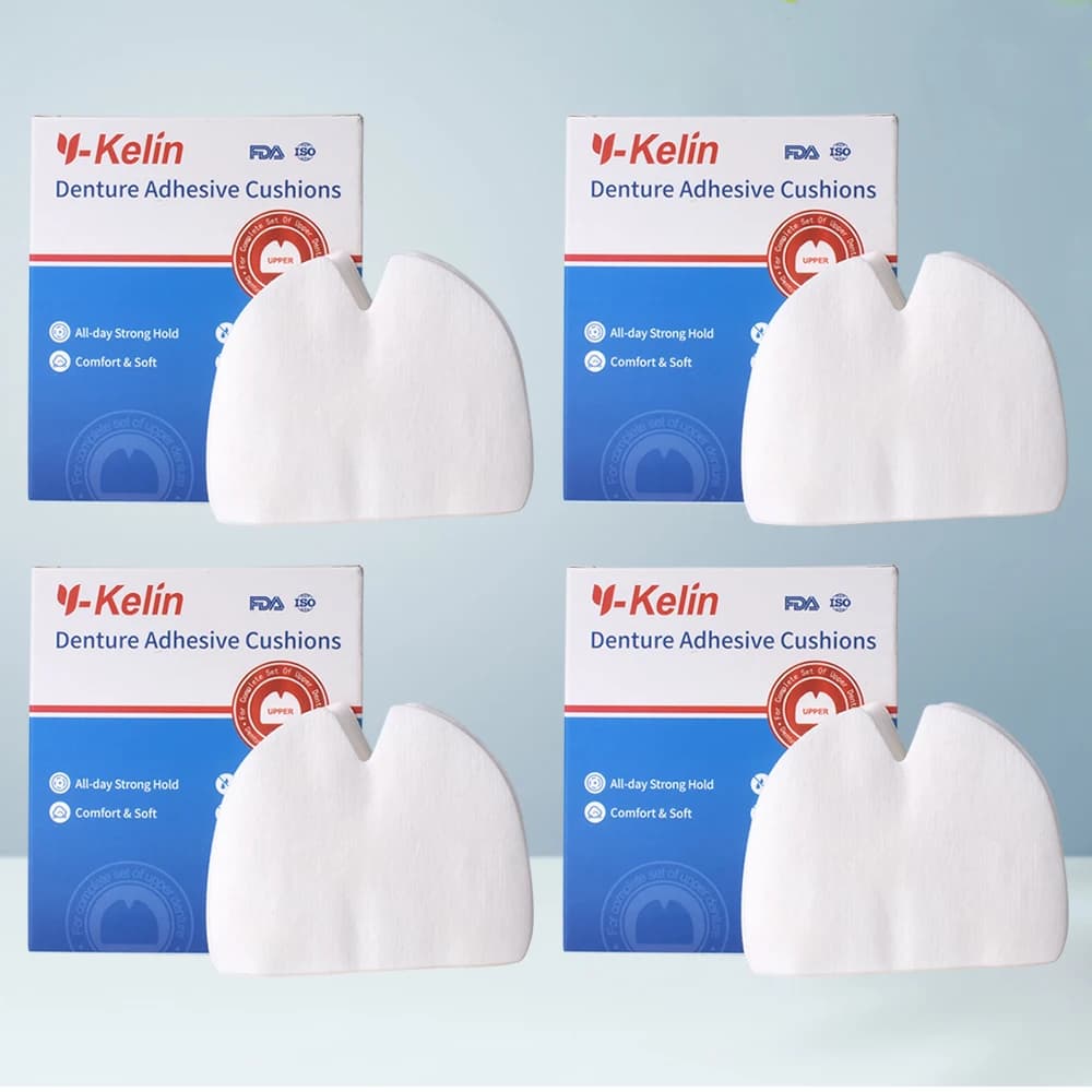Y-Kelin Coussin adhésif pour prothèses dentaires supérieures 120 tampons (paquet de 4)