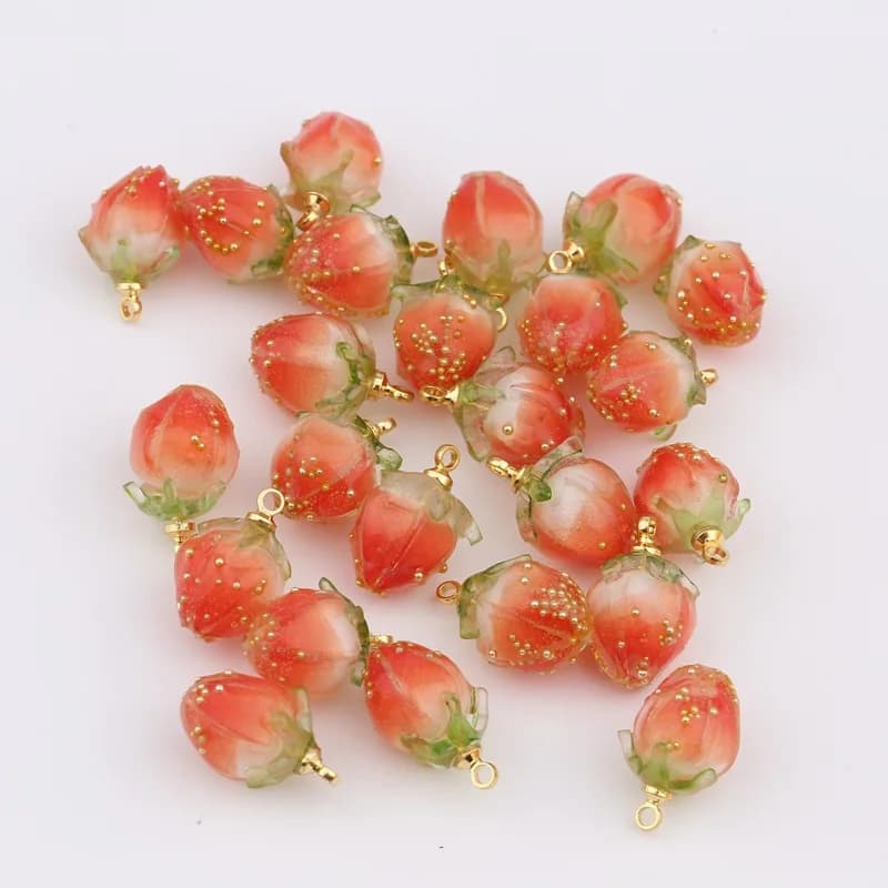 Pendentifs fraise en résine douce, 2 pièces/lot, pour boucle d'oreille, breloques, DIY, Rose fleur, collier, accessoires de bijoux