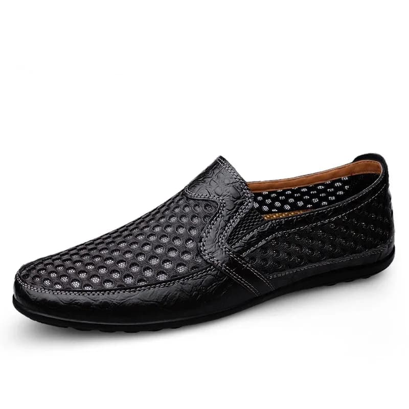 FUQIAO 2026 Nouvelles Chaussures Décontractées Homme Été Confortables en Maille Cuir Véritable Tendance Souples Mocassins de Plein Air pour Homme
