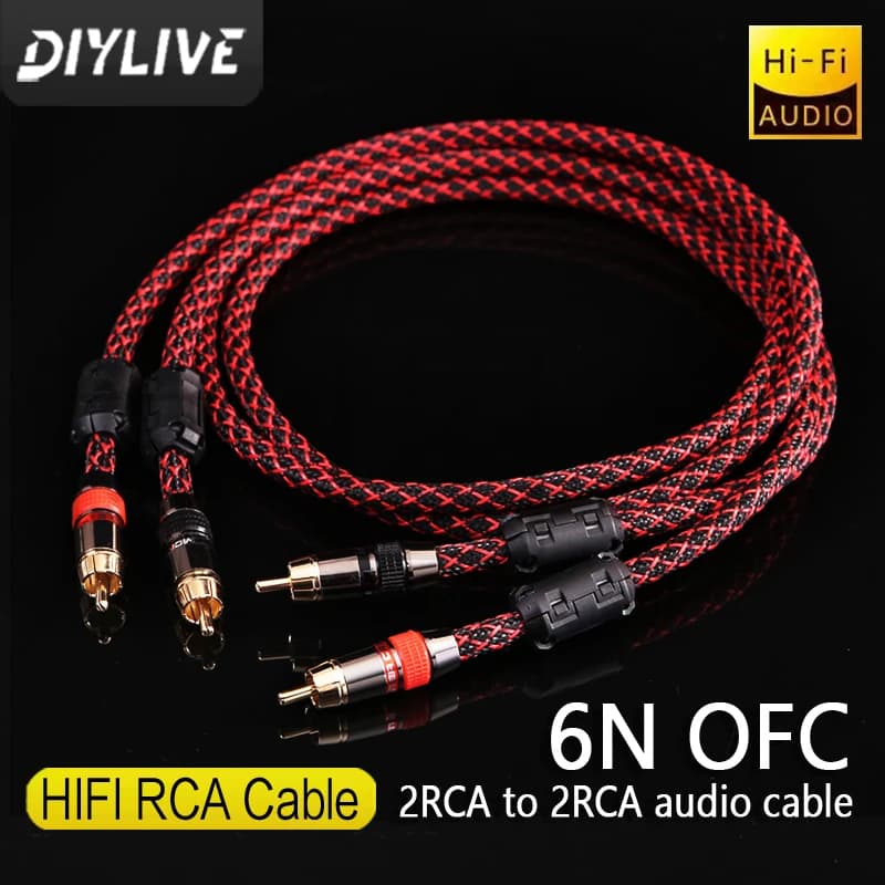 DIYLIVE 1 Paire de câbles d'interconnexion 2 RCA vers 2 RCA 6N OFC Mâle-Mâle Câble Audio Stéréo HIFI pour Amplificateur DAC TV Audio de Voiture