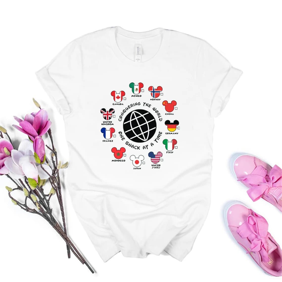 T-shirt unisexe pour hommes et femmes, Conquering The World, One Clicks At A Time Country Shirt, Food and Wine Festival, Epcot Drinking Tees, Top
