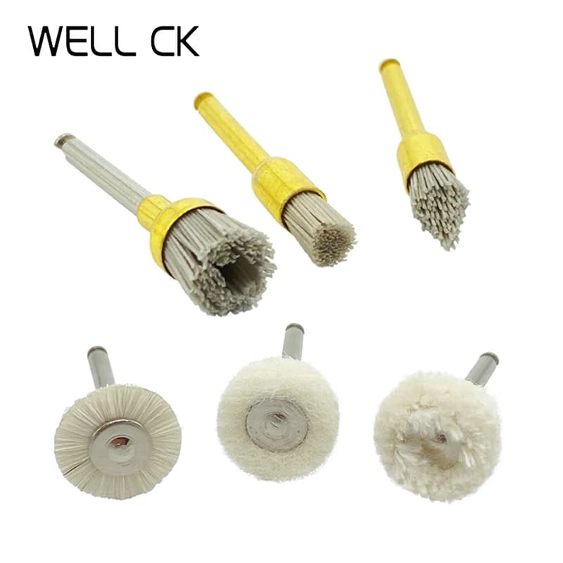 Brosse de polissage dentaire à tige RA, 5 pièces, matériaux de roue de forage, feutre de coton, laine de chèvre, outils d'alumine, diamètre 10mm, pièce à main, outils rotatifs