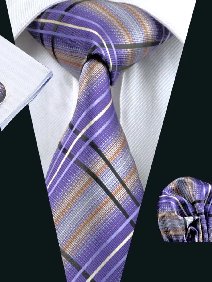 Violet Plaid Men Wedding aught InjPresidence ktie pour hommes Cadeaux Mouchoir lèvent de manchette aught Set erra. Wang Accessoires de mode FA-0457