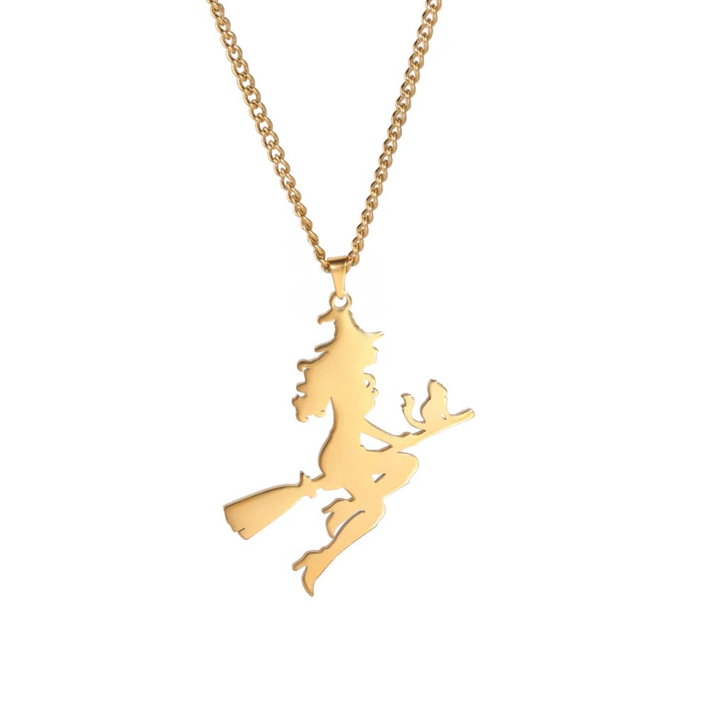 Unift – colliers pour femmes, balai de chat magique, sorcière, pendentif en acier inoxydable, ras du cou, bijoux tendance, accessoires coquins pour adolescents, cadeau