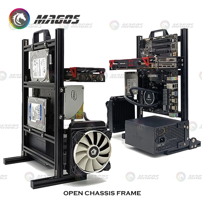 Boîtier d'ordinateur de jeu vertical en aluminium, cadre ouvert pour ordinateur DIY, ATX/ ITX/MATX, refroidisseur d'eau et d'air