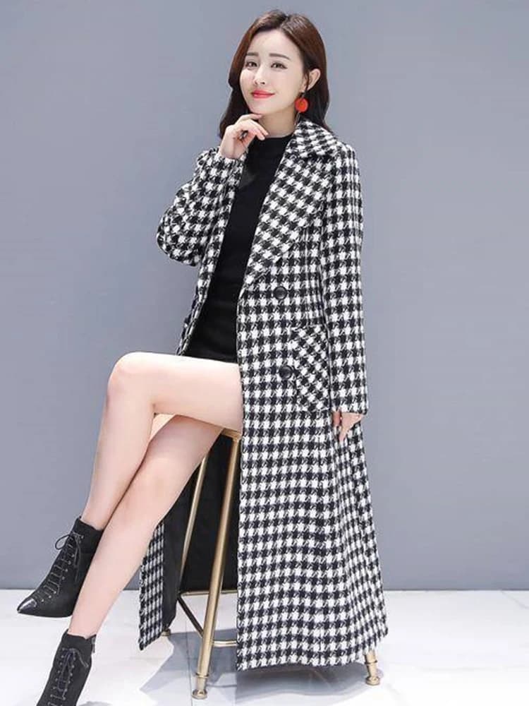 Manteau coupe-vent élégant et ajusté en laine à carreaux pour femme, collection Printemps 2026