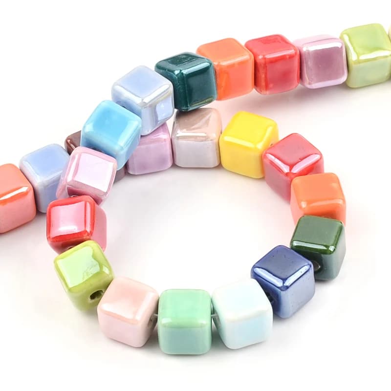 Perles carrées en céramique, couleurs à la mode, 6mm/8mm/10mm, perles à trous de 2.0mm, perles en porcelaine faites à la main pour la fabrication de bijoux