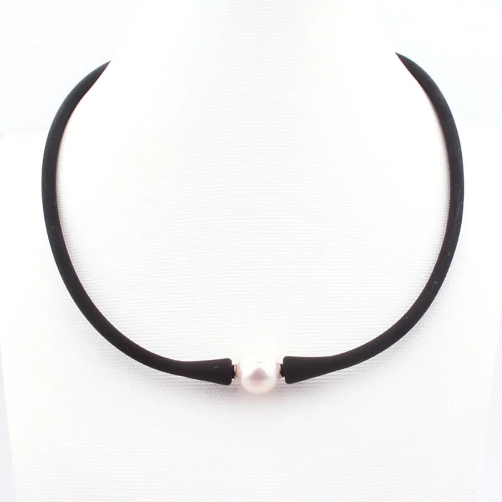 Bracelet et Collier en Silicone avec Perles d'Eau Douce de 10mm, Pierres Naturelles, Étanches et Décontractées, Meilleur Cadeau de Noël