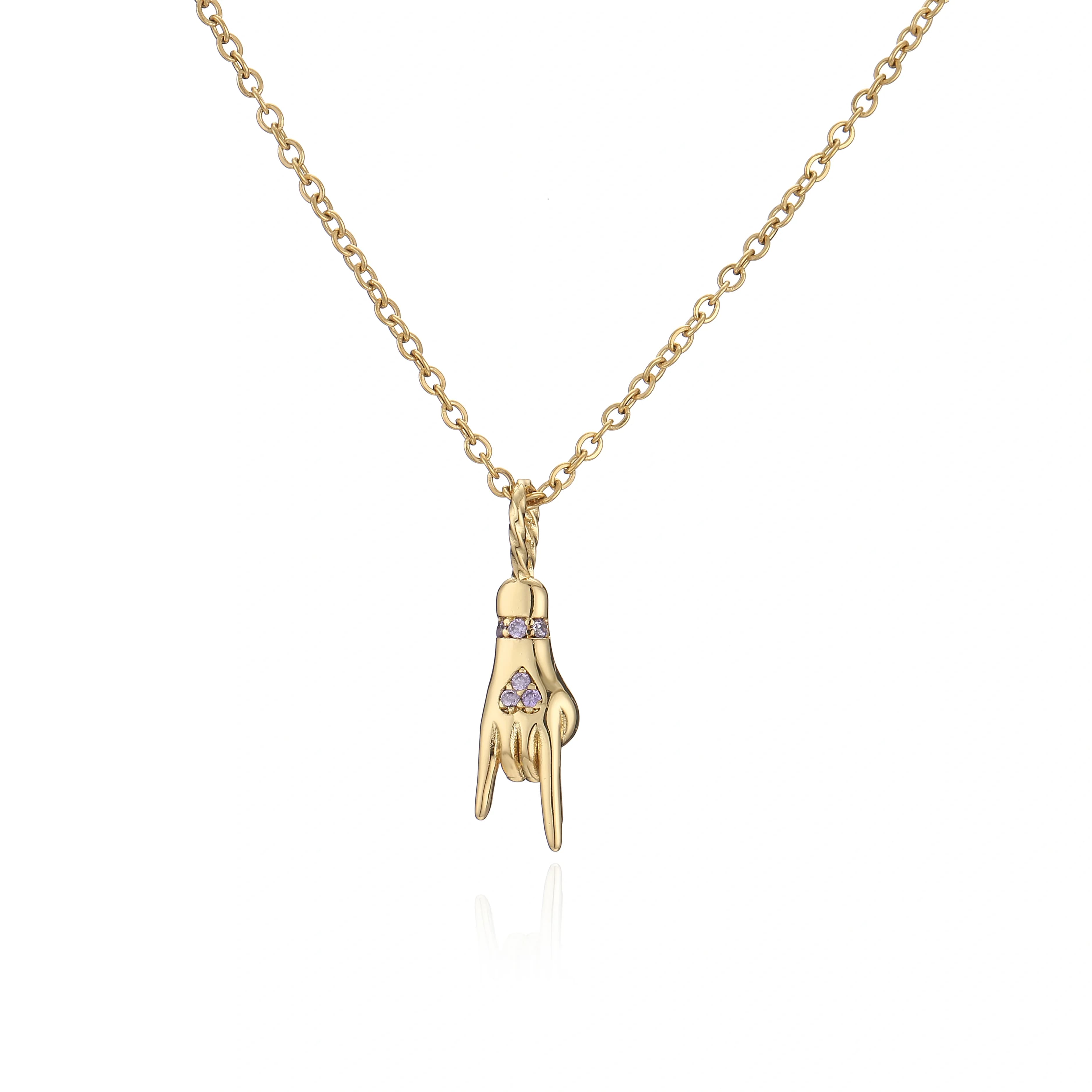 Collier ras-de-cou en laiton plaqué or 18 carats, nouveau design, pendentif main d'amour style hip-hop, bijou statement pour femme