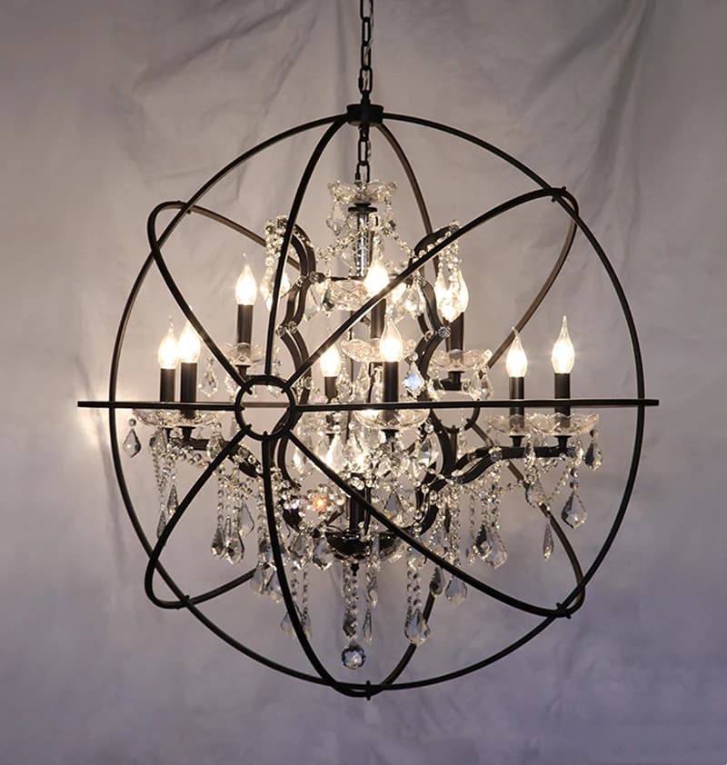 Lustre en fer forgé rétro, lustre en orbe rustique pour salon, ferme, restaurant vintage, lampe en cristal Bird Jos