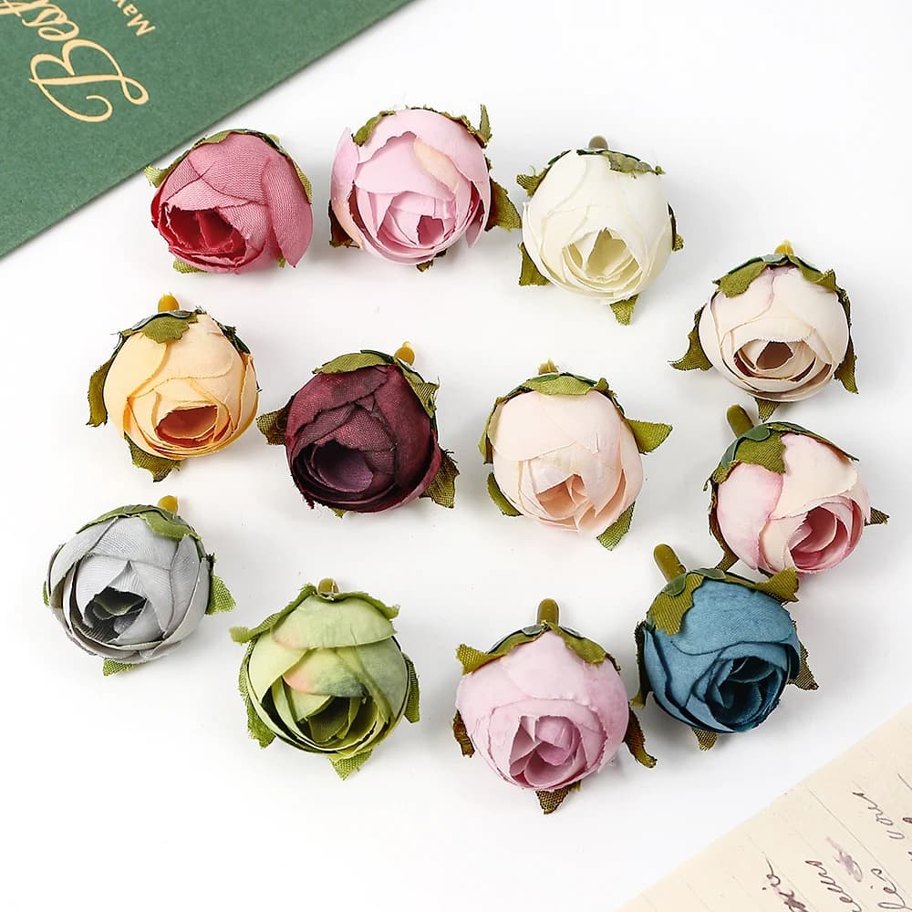 10/20 pièces boutons de thé en soie Roses en vrac fleurs artificielles tête de mariage couronnes décoratives décorations pour la maison bricolage fausses plantes florales