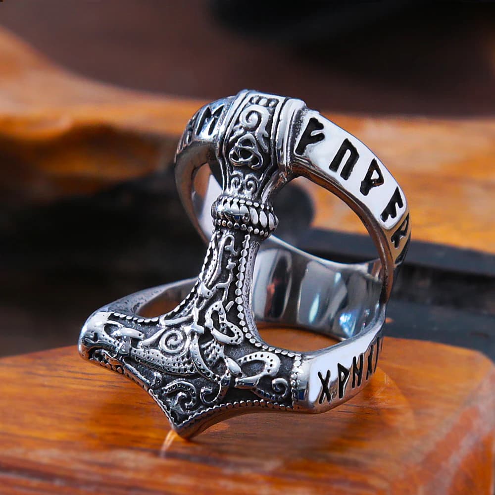 Bague Vintage Viking Thor's Hammer pour hommes, anneau nordique Odin Rune, bijoux en acier inoxydable, amulette de motard, cadeau, vente en gros