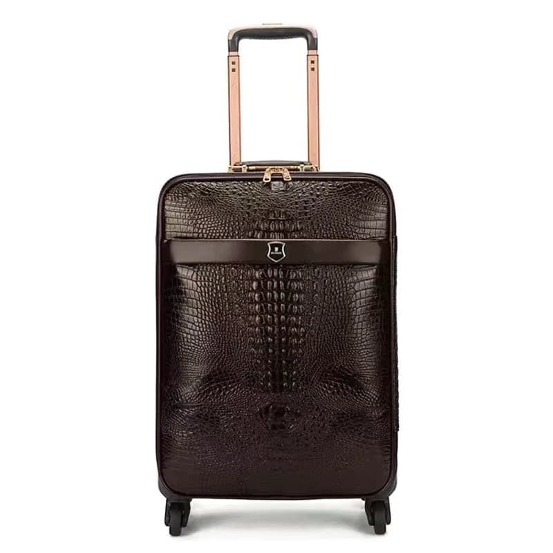 Valise à roulettes en cuir véritable à motif crocodile, roues universelles, 16/20/24 pouces, valise de voyage de luxe pour hommes et femmes