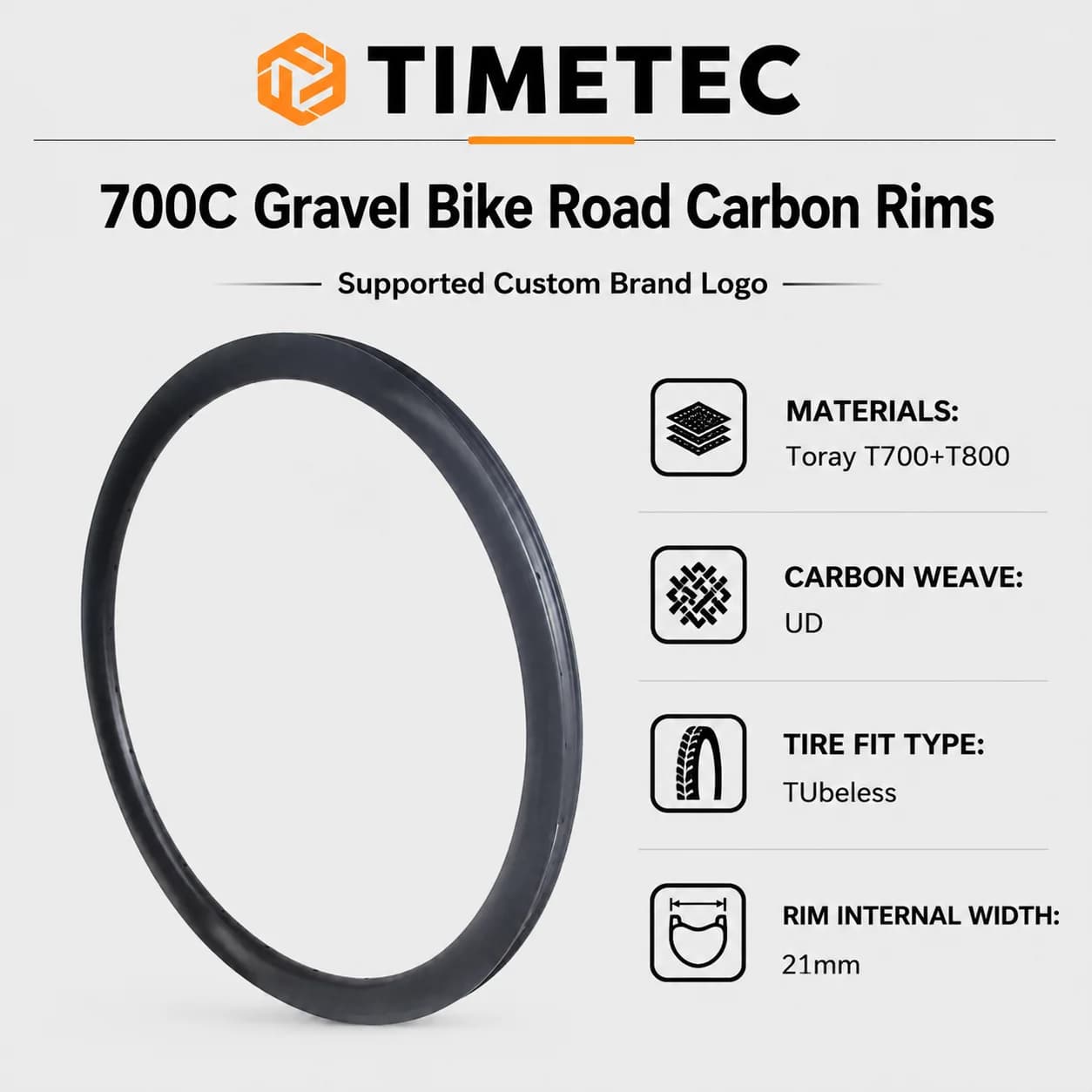 Jantes en carbone pour vélo de gravier 700C, frein à disque, largeur 28mm, hauteur 30mm 35mm 40mm 45mm 50mm 55mm 60mm, tubeless, Toray T800