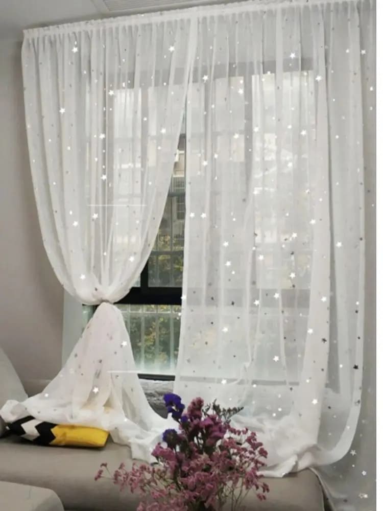 Rideaux en Tulle blanc brillant, étoile argentée, pour salon, fil moderne assorti avec tout, avec rideaux de fenêtre transparents pour l'ameublement de la chambre à coucher # 40
