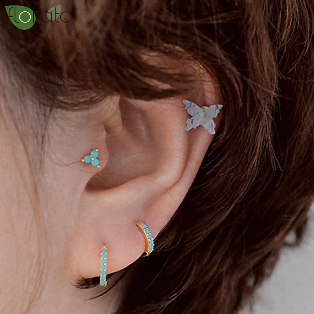 Boucles d'oreilles en argent Sterling 925, bleu Turquoise, trois pétales de fleurs, à la mode, bijoux de mariage pour personnes âgées