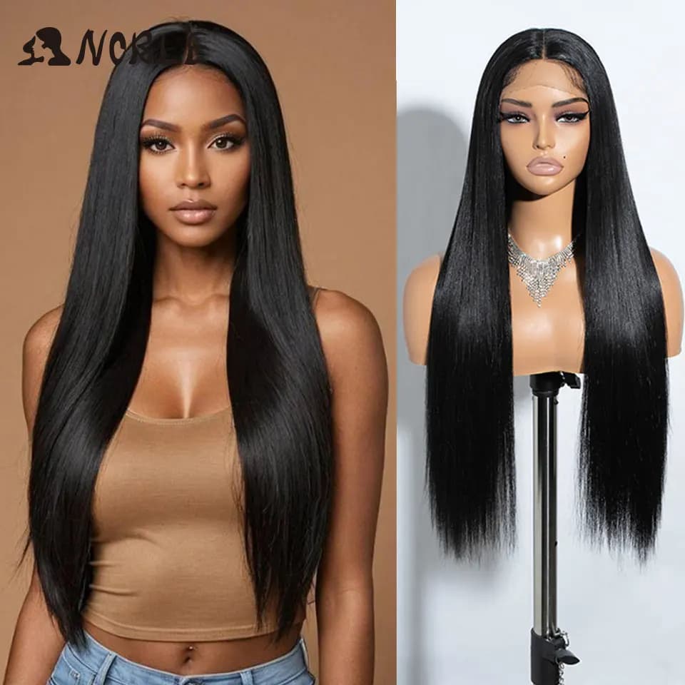 Perruque Lace Front Wig synthétique lisse et longue pour femmes, perruque de Cosplay Noble en Fiber de haute température avec raie centrale de 30 pouces