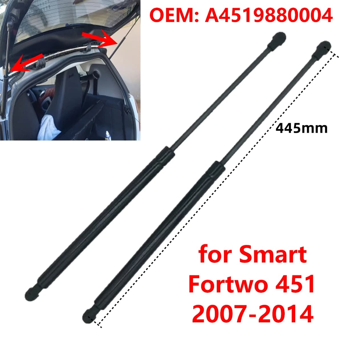 2 pièces A4519880004 coffre arrière de voiture coffre hayon entretoises à gaz barres de Support de levage pour Smart Fortwo 451 Coupé 2007-2014