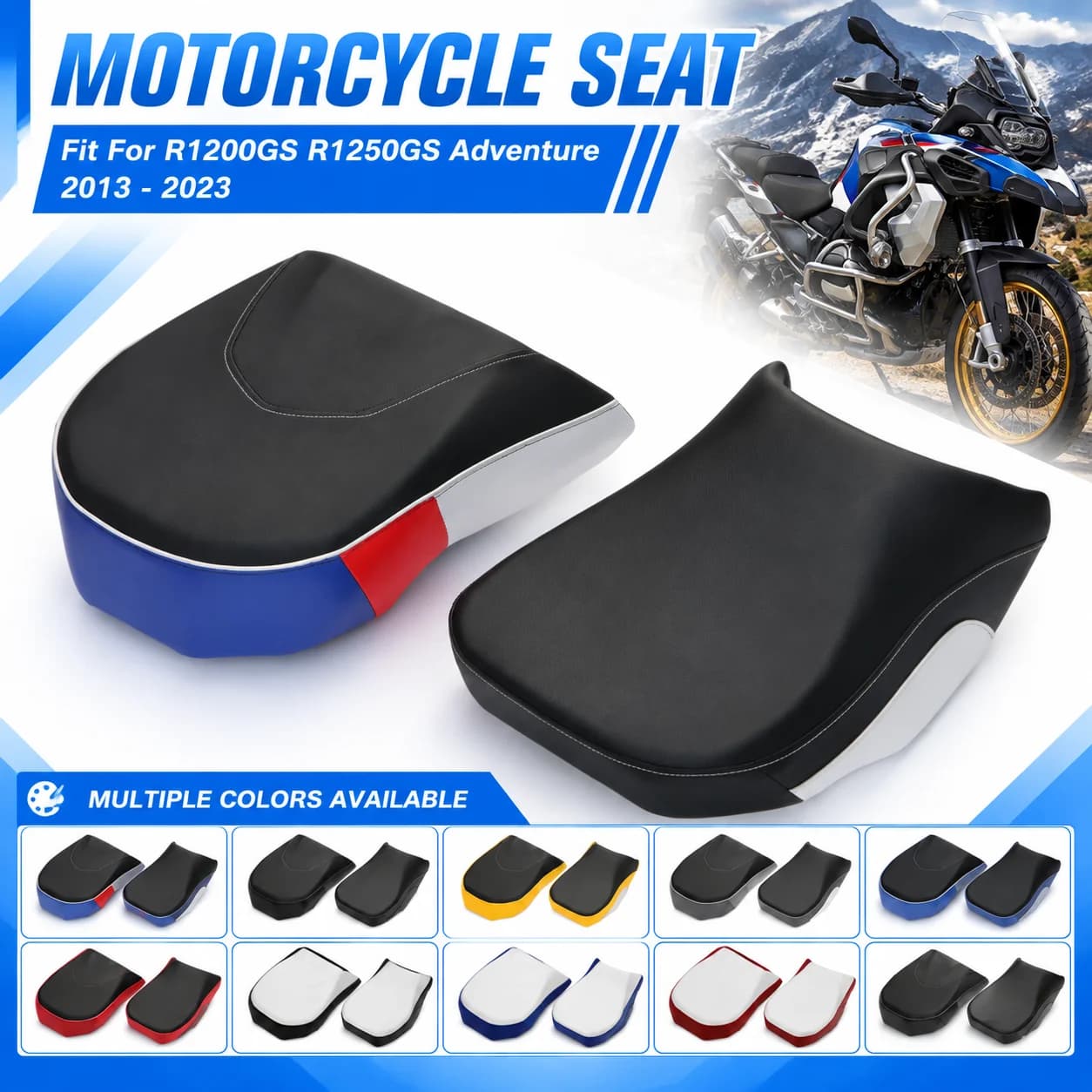 Coussin de siège avant et arrière pour passager, compatible avec les motos BMW R1200GS et R1250GS Adventure, modèles 2013 à 2023, 2019, 2020, 2021.