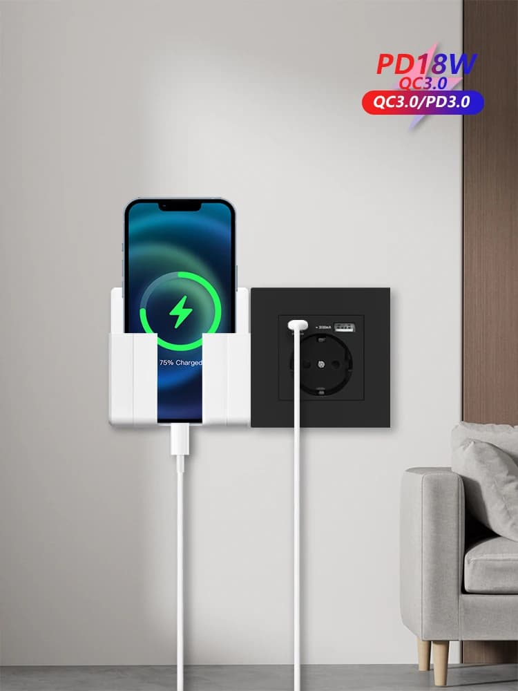 Prise de courant murale Double USB Standard ue, prise électrique murale avec Port de chargement rapide Usb type-c 16A prise de panneau PC 220V