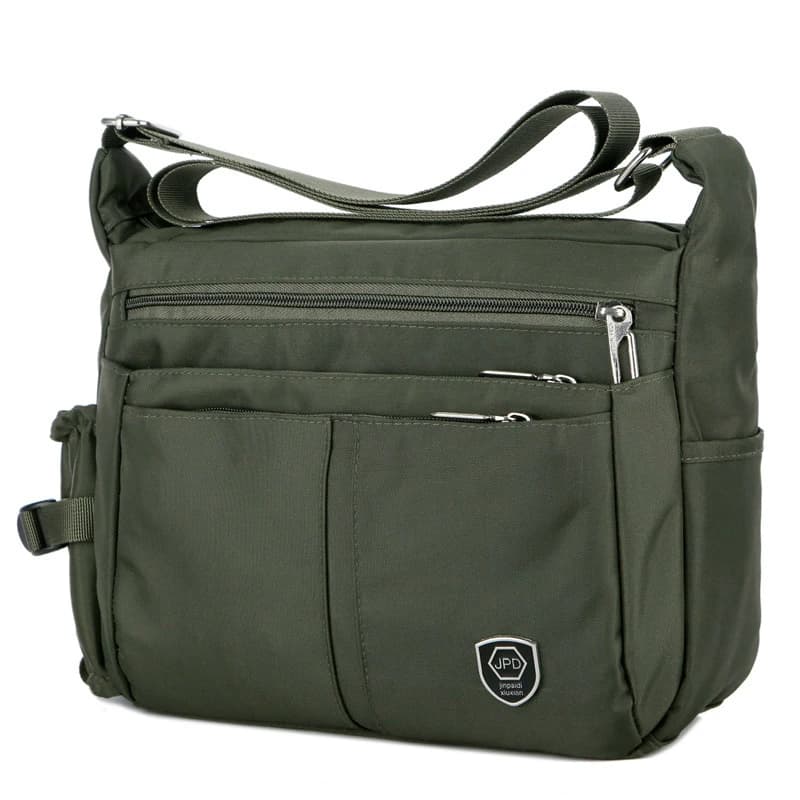 Sac à bandoulière décontracté pour hommes, sac à bandoulière horizontal en nylon Oxford résistant aux éclaboussures, grande capacité, avec poche latérale pour gobelet d'eau