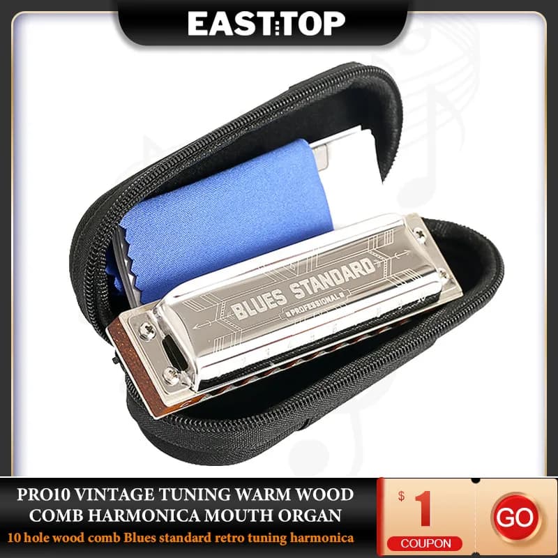 Harmonica EASTTOP BLUES STANDARD PRO10 à 10 trous, vintage, avec peigne en bois chaud, instrument de musique