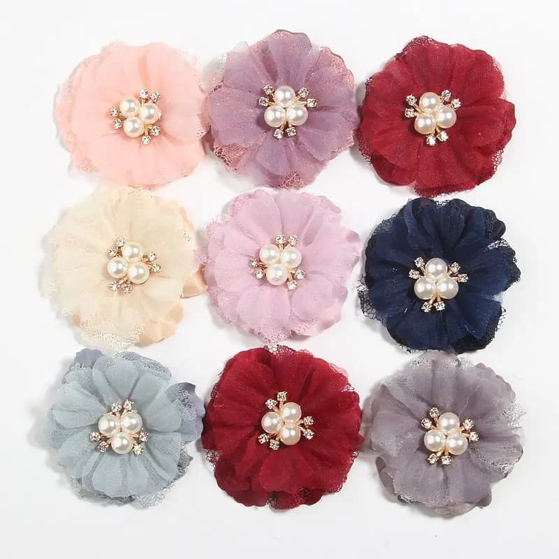 Gaze en maille de perles, 6.5cm, mousseline de soie artificielle, fleur, dentelle, Patch appliqué, tissu pour robe de mariée, fleurs DIY, cheveux de mariée