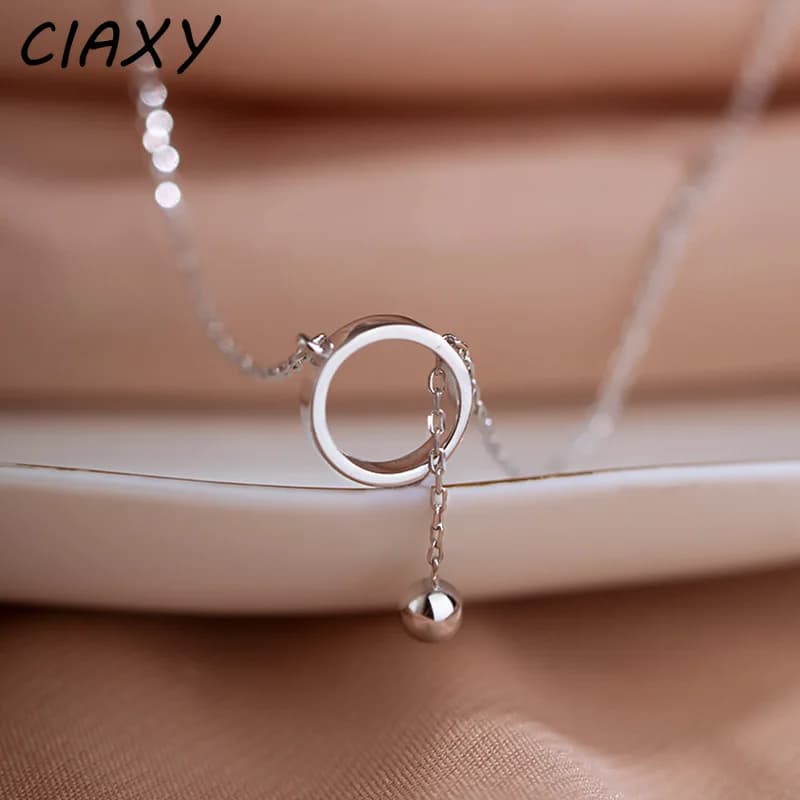 CIAXY – collier de perles géométriques de couleur argent pour femmes, pendentif circulaire, chaîne de clavicule avec pompon, ras du cou, bijoux à la mode