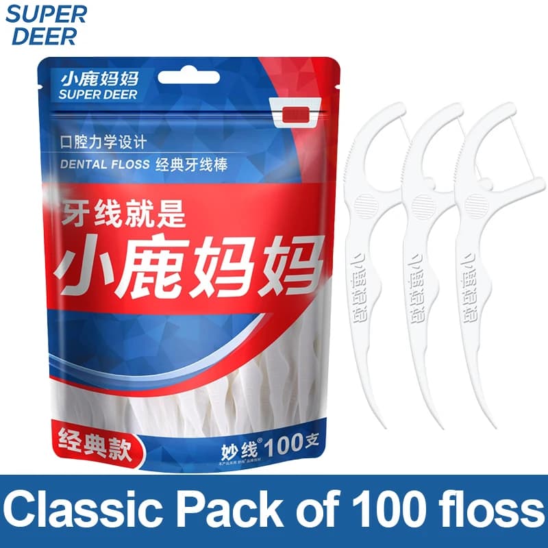 Super Deer 100 pièces – Cure-dents à fil dentaire, brosses interdentaires, bâtonnets de nettoyage des dents, soins bucco-dentaires