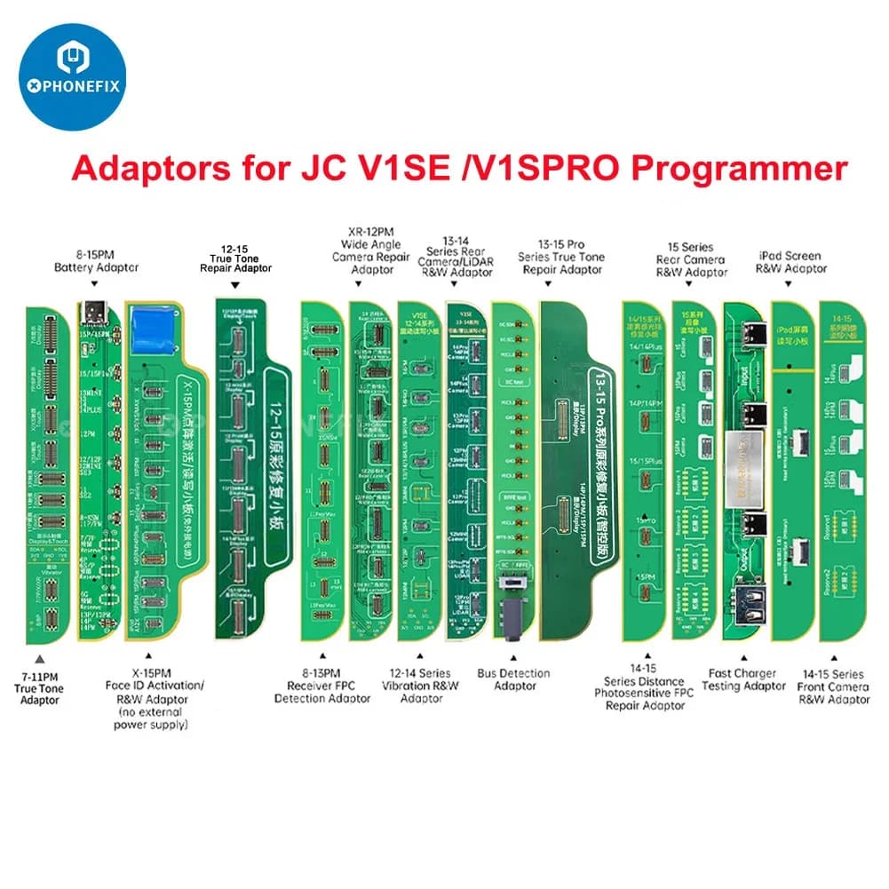 JCID V1S Pro JC V1SE WiFi programmeur batterie/tonnalité réelle/caméra arrière/identification faciale adaptateurs de réparation pour iPhone 7-15 16 17 Pro Max