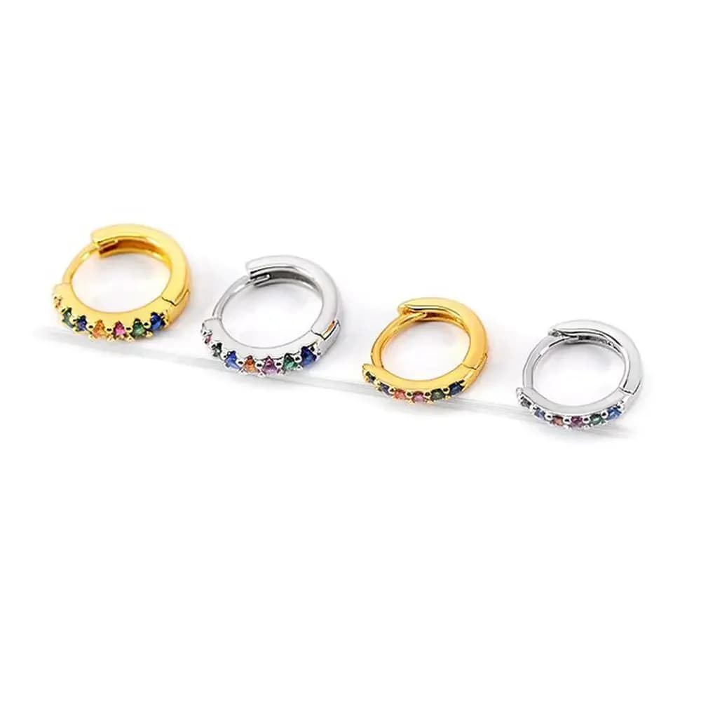 Boucles d'oreilles créoles en argent regardé 925 pour femmes, boucles d'oreilles créoles en cristal arc-en-ciel, bijoux fantaisie, cadeaux d'anniversaire