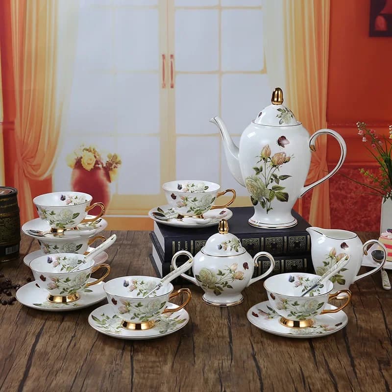 Service à thé en porcelaine britannique Sophia China, style camélia, pot en céramique, crémier, sucrier, théière, tasse à café, tasse Coff, heure du thé