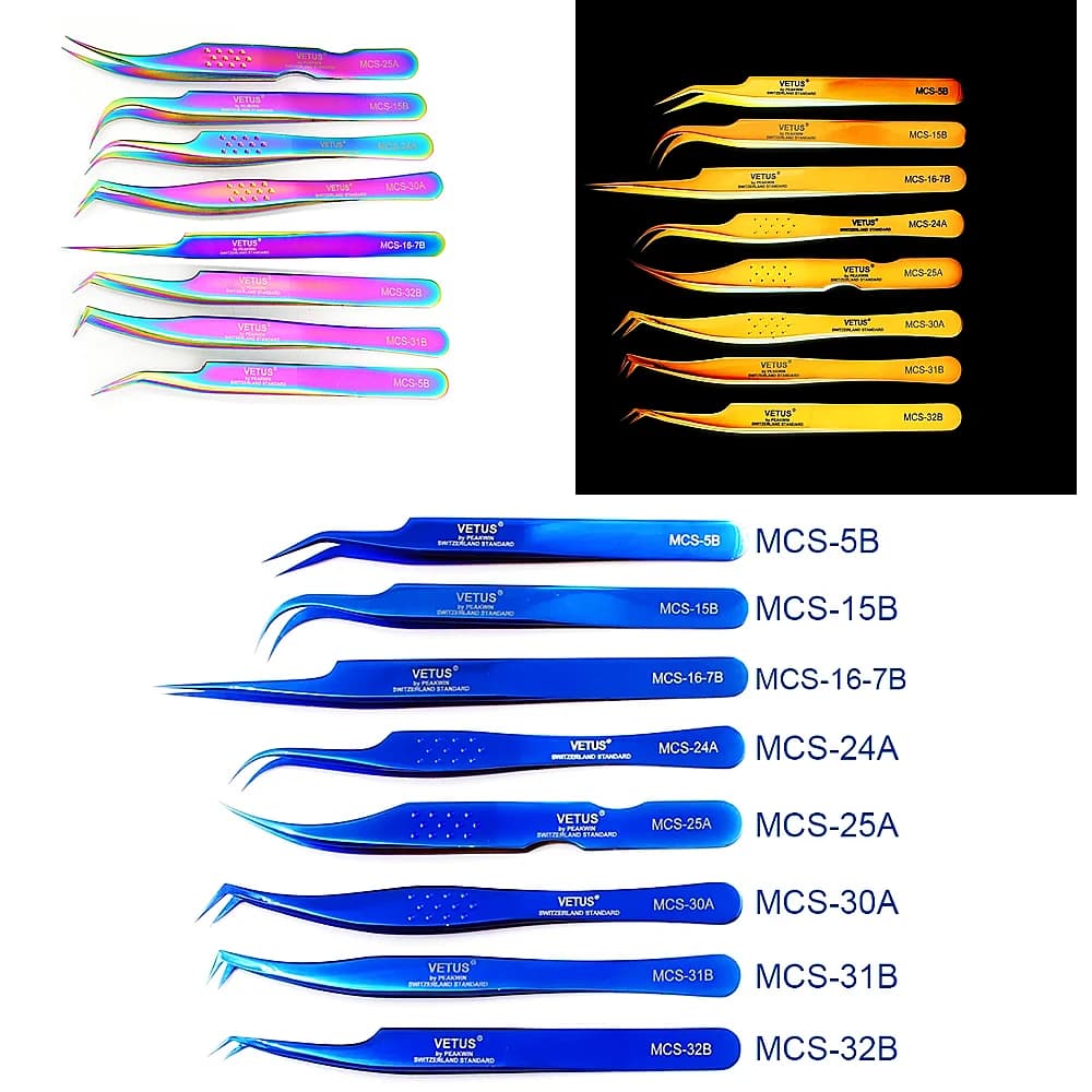 1 pièces Vetus MCS série bleu/or/coloré russe Volume Bloom pince à épiler d'extension de cils en acier inoxydable précision pince à épiler outils