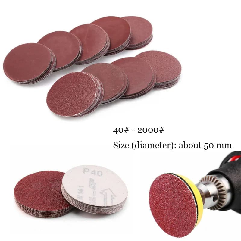 25/50 pièces de papier abrasif et tampons de polissage de 50 mm, grains 40/60/80/100/120/150/180/240/320/400/600/800/1000/2000, disques de ponçage