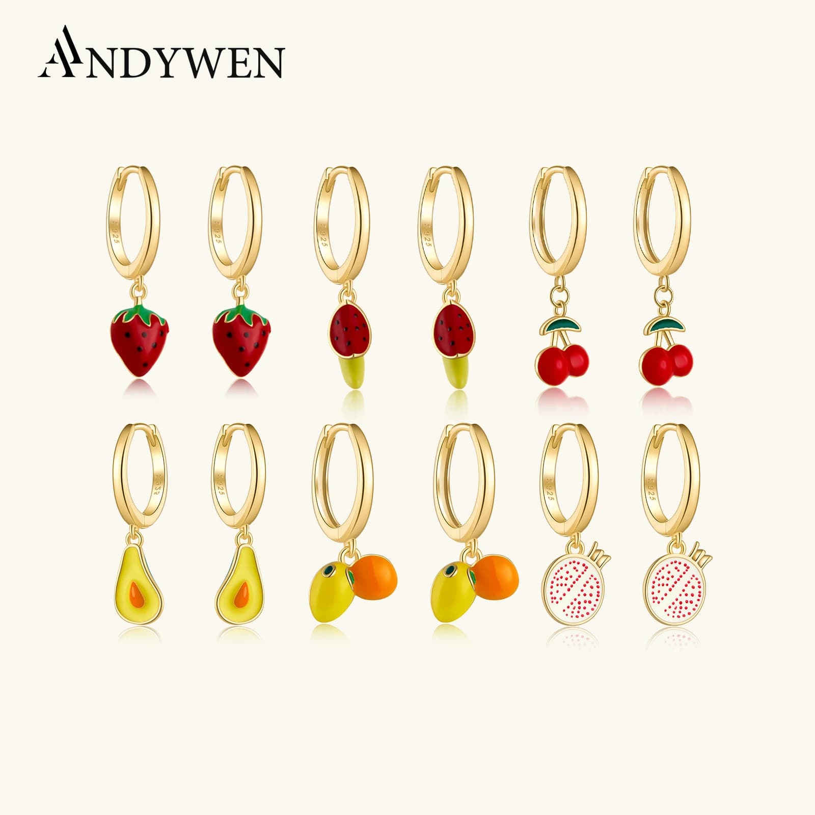 ANDYWEN 925 argent Sterling 8.5mm mince pomme Enmel champignon citrouille goutte boucle d'oreille Piercing Pendiente Piercing bijoux mode Gif